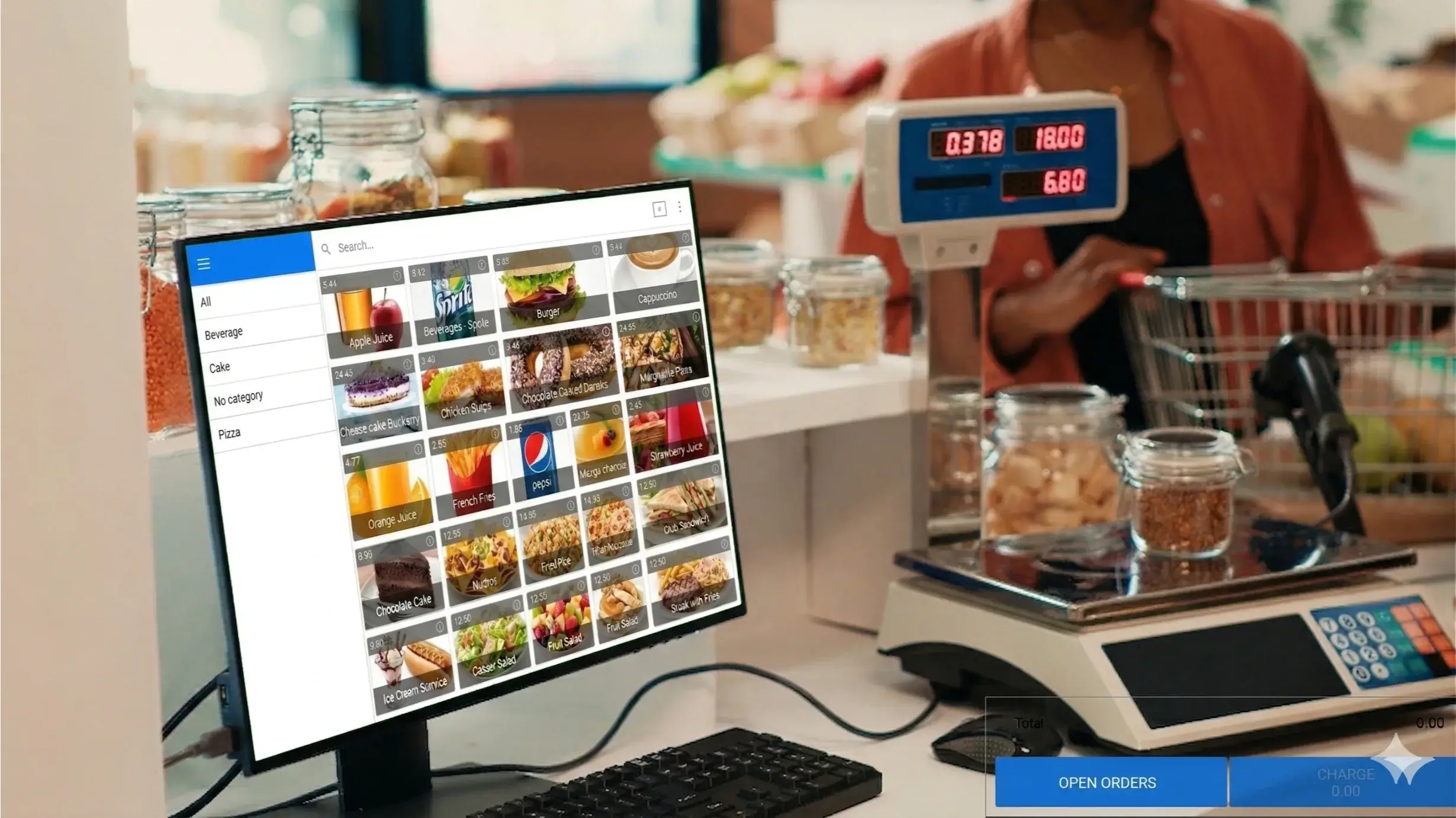Grocery POS system integrated with weighing scale for handling weight and price embedded barcodes