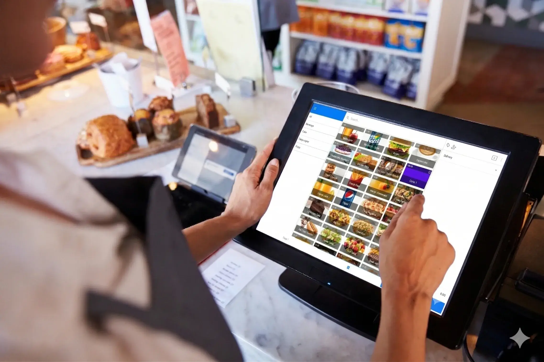 SalesPlay grocery POS software touchscreen interface used for billing and product selection at checkout